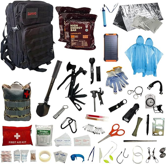 72 Hour Emergency Survival Kit with Food, Solar Power Bank, Water Purifier, First Aid & Tools, Go Bag Emergency Survival Backpack & Emergency Survival Kit for Disaster Preparedness & Evacuation