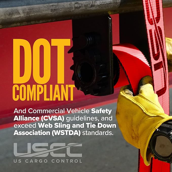 US Cargo Control 4" x 30' Winch Straps with Twisted Sewn Loops (2-Pack), 5,400 LBS Working Load Limit, Heavy Duty Flatbed Tie Downs, Red 4 Inch Straps for Flatbed Trailers and Trucks