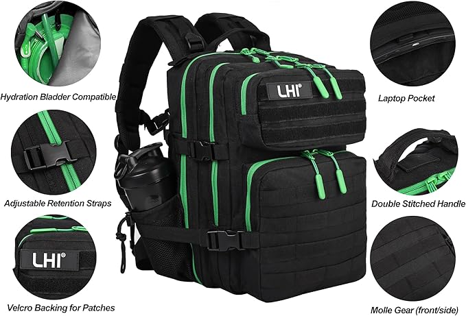 LHI Tactical Military Backpack for Men and Women 25L/35L Army Assault Pack Bag Small Rucksack with Bottle Holder