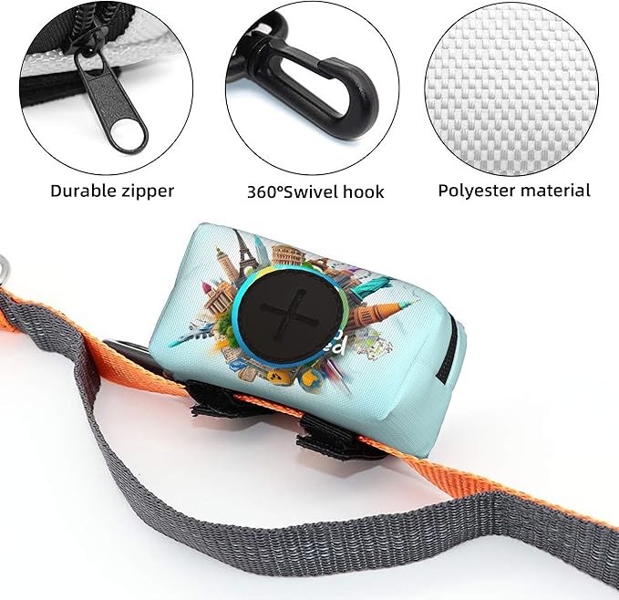 Let's go Travel Around the World Pattern Dog Poop Bag Holder for Leash Dogs Waste Bags with Carabiner Clip Pet Waste Bag for Outdoor Puppy Walking and Travel