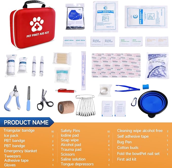 First Aid Kit for Dogs and Cats - 25 Piece Pet Emergency Kit for Travel, Home & Outdoor Use with Foldable Carry Case, Medical Supplies for Wound Care, Safety & Survival