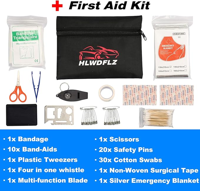 Car Roadside Emergency Kit,with13FT Jumper Cables,Winter Traveler Safety Emergency Kit with Blanket Shovel Triangle First Aid Kit for SUV RV