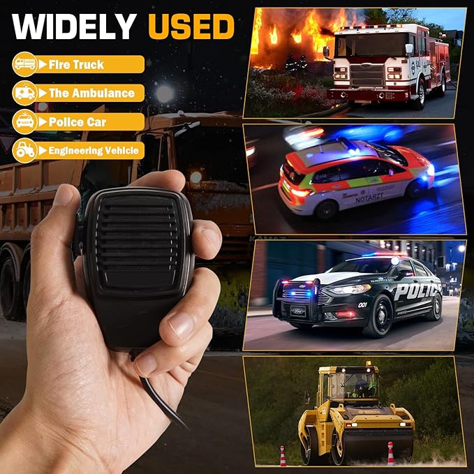 8Tones 200W Emergency Siren with PA - IP67 Waterproof Police/Fire Truck Siren, Yelp/Wail/Hi-Lo Modes, Includes Mic & Speaker for Vehicle PA System | 12 Volt Siren | Car Alarm Siren