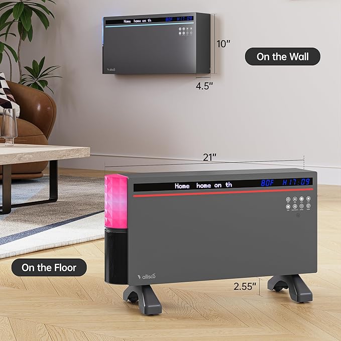 Smart Electric Space Heater with Bluetooth Speaker & RGB Light, App/Remote/Touch Control, Freestanding/Wall Heater, 2 Heat & 2 Fan Modes for All-Season Indoor Use