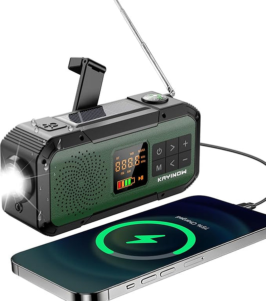 NOAA Weather Radio AM/FM,Portable 2000mAh Rechargeable Battery Operated with USB-C/Hand Crank/Solar Charging,Bluetooth Connectivity,Built-in Light, SOS Alert,Ideal for Camping,Hurricane and Storm Use