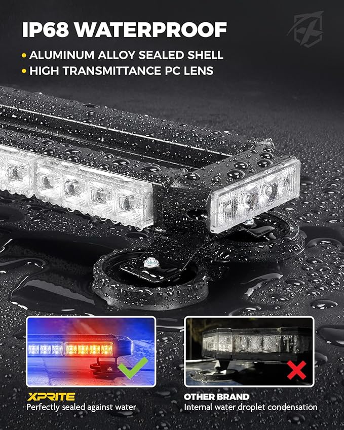 Xprite Red Blue Rooftop Emergency Strobe Light Bar, Beacon Safety Flashing Police Lights w/Magnetic Base for Police Law Enforcement POV Vehicles Trucks
