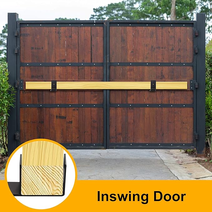 Adjustable Barricade Brackets (2pcs) - Drop Open Bar Holder for Security Door Reinforcement Steel U Bracket for Outswing and Inswing Doors or Gates
