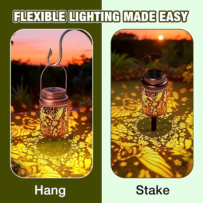 Cooo 6 Pack Solar Lanterns Outdoor Waterproof Hummingbird Red_Sage Solar Pathway Lights Landscape Path Christmas Gifts for Women Mom Grandma Outdoor Table Lamps Garden Yard Backyard Decor -Rose Gold