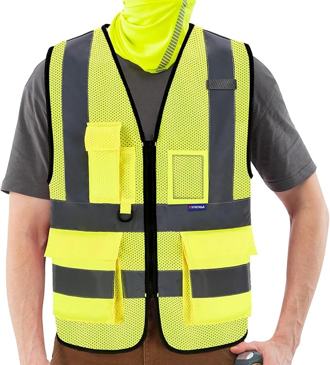 X Small High Visibility Mesh Safety Reflective Vest with Pockets and Zipper