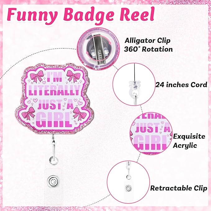 Im Literally Just a Girl Badge Reel with Alligator Clip Funny ID Badge Holders Cute RN LPN CNA MA PCT Badge Buddy Nursing Medical Students Nurse Accessories for Work