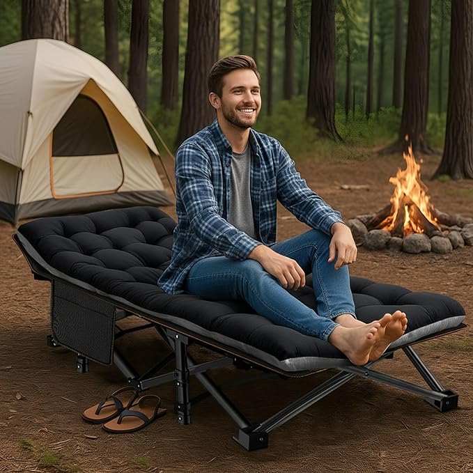ABORON Camping Cot for Adult 28" Extra Wide, Heavy-Duty 1200D Oxford Cot for Sleeping, Portable Folding Camp Bed with Mat & Carry Bag