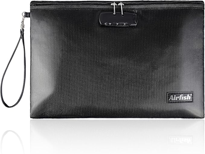 Airfish Fireproof Document Bags with Lock, 14.2 x 10 inches Zipper Closure Money Bag, Safe and Waterproof Storage Pouch for A4 A5 Document, Cash, Watch, Jewelry, Passport, Phone, Pad
