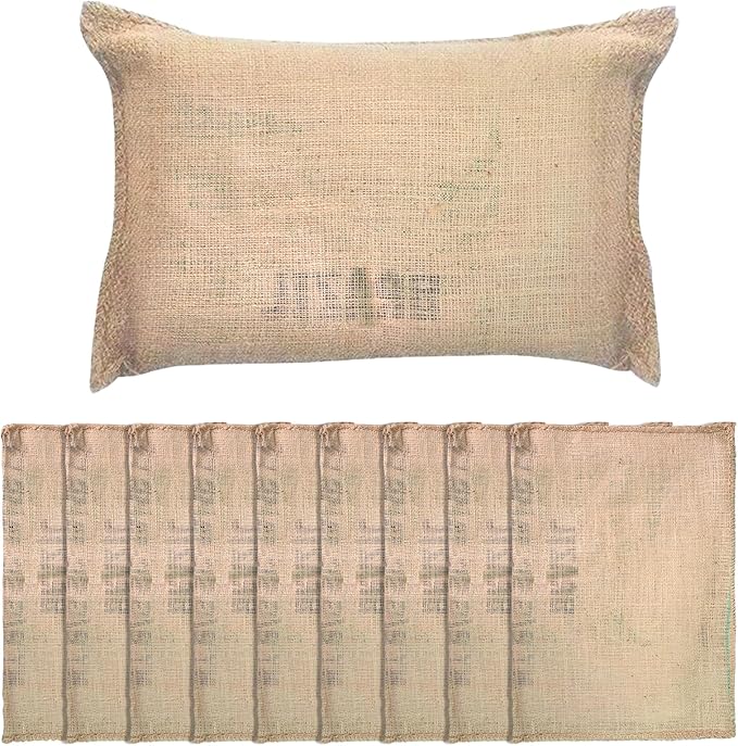 10-Pack Reusable Sandless Flood Barriers, 16x24 in Heavy-Duty Burlap Bags, Expands to 44 lbs for Home, Garage, Basement, or Tent Use