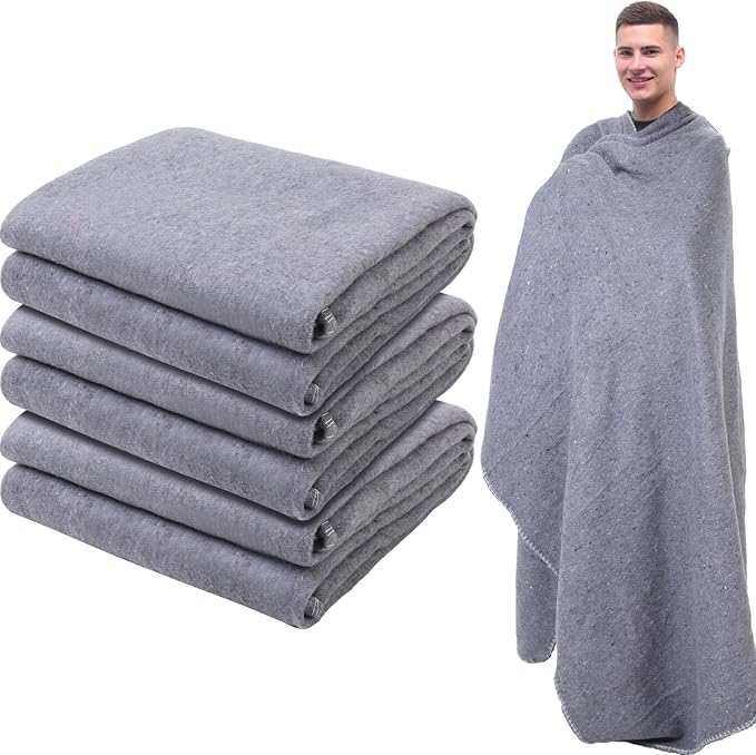 Preboun 3 Pieces Wool Camping Blanket Bulk 60" x 80" Military Wool First Aid Fire Retardant Blanket Queen for Outdoors Camping Stadium Picnics Travel Car Survival Kits(Light Gray)