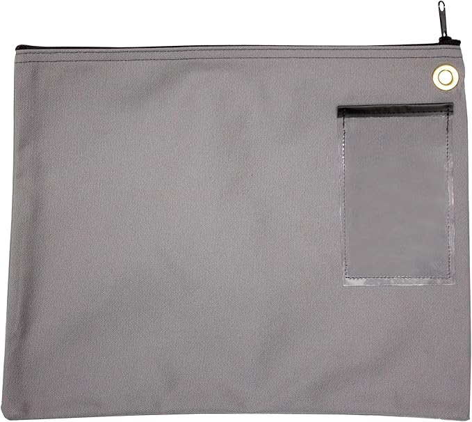 Interoffice Transit Mailbag, Canvas Envelope, Grommet for Padlock & Zip Tie, Large Zipper Pouch, Sack for Documents, 14 x 11 inch (Gray)