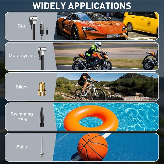 Tire Inflator Portable Air Compressor DC 12V Air Compressor Portable with Digital Pressure Gauge Air Pump for Car Tires - Car Accessories Bike, Motor (Orange)