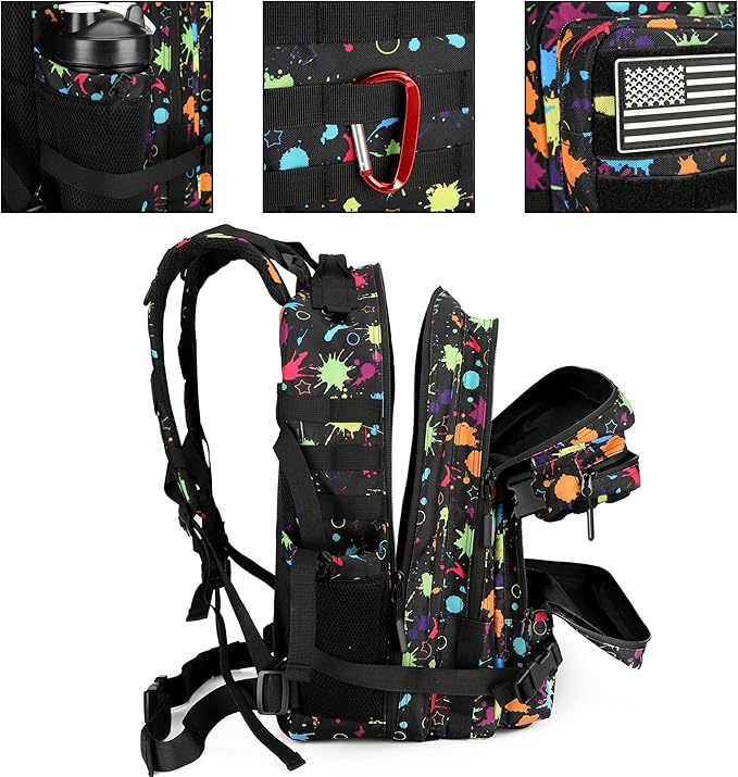 Tactical Assault Backpack - 45L 3 Day Assault Pack with MOLLE, Waterproof Rucksack - Fluorescent Tie Dye