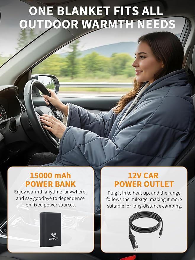 Heated Blanket Battery Operated,12V Heated Shawl Throw Blanket,Cordless heating pad with 15000 battery,Wearable Heated Blanket,Sherpa Lining,3 Heating Set for Car,Camping,Backpacking,Hiking,Travel
