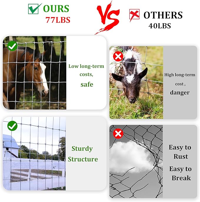 4ft x 100ft Galvanized Horse Fence, 14 Gauge Heavy Duty Woven Wire Farm Fence, 2x4 Inch Mesh Fencing for Horses, Goats, Sheep, Livestock, Pasture,Garden and Field Use
