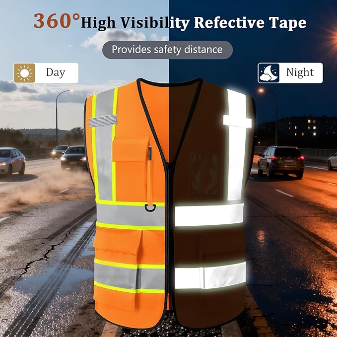 Custom Safety Vest with Logo, High Visibility Reflective Personalized Vest with Pockets and Zipper for Men Women Work
