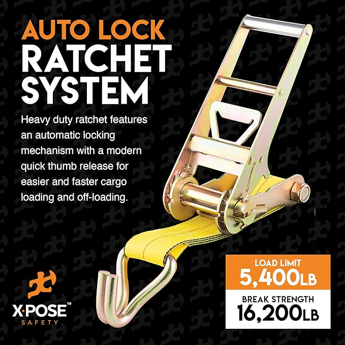 Ratchet Straps Heavy Duty 3" x 30' – 16,200 lbs Break Strength Tie Down Straps with Double J Hooks, Ratcheting Cargo Straps for Truck, Trailer, Kayak, Motorcycle & Moving – 1 Pack