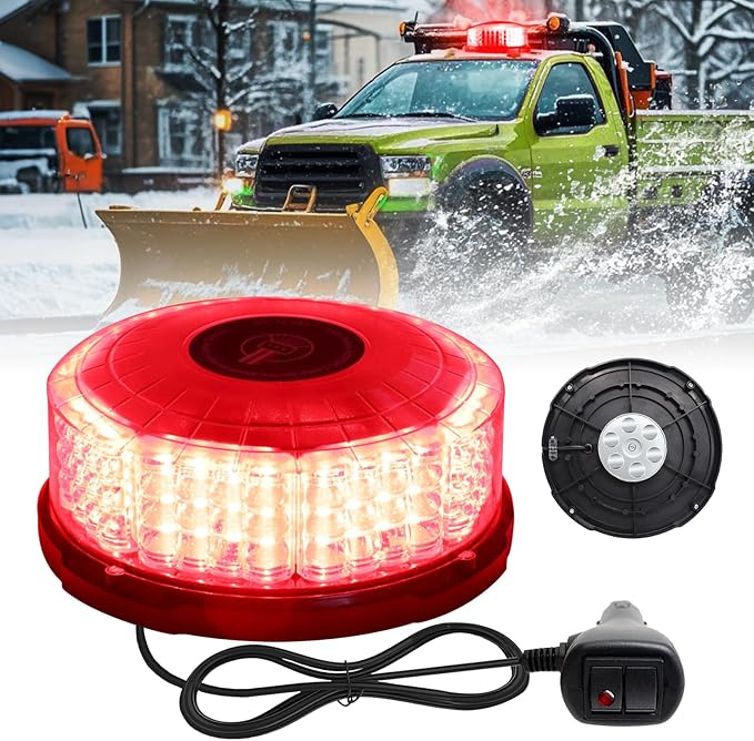 Red Beacon Light, 7" LED Rotating Beacon Red Flashing Safety Warning Lights Magnetic Beacon Emergency Strobe Lights for Trucks Trailer Tractor Forklift Golf Carts Construction Vehicles