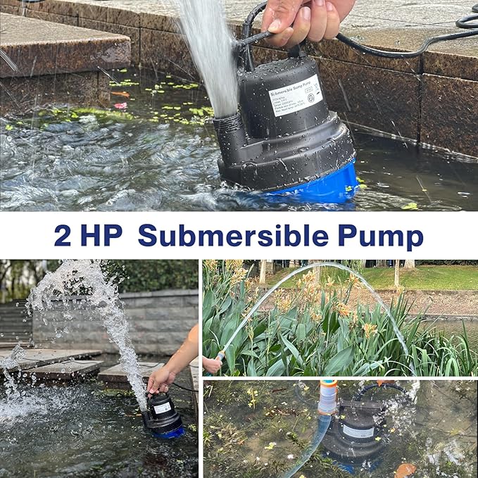 AgiiMan 2HP Submersible Water Pump, 3500GPH Portable Sump Pump for Pool Draining, Pool Cover Pump with 25FT Power Cord for Basements Pool Fountains Hot Tub Garden, Blue