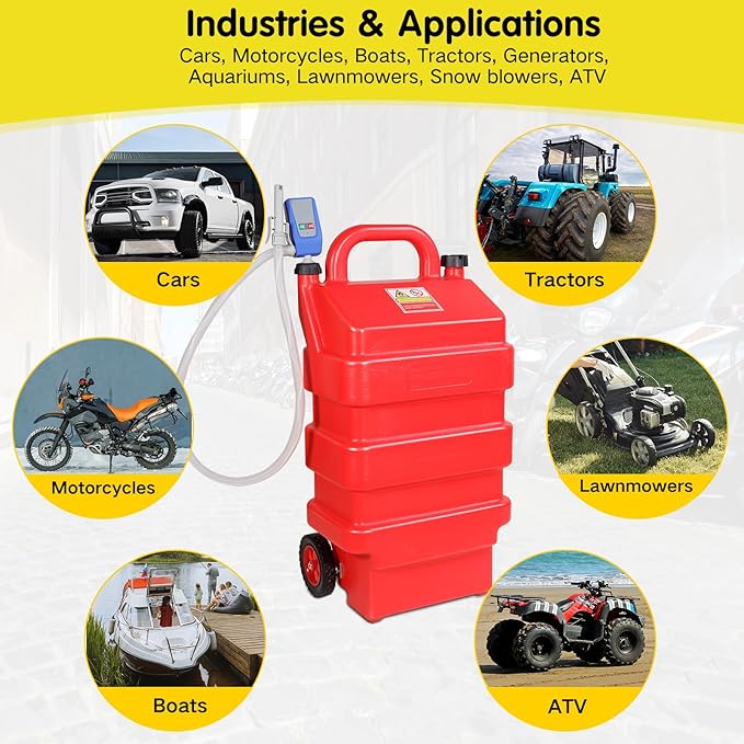16 Gallon Portable Fuel Caddy Tank with 2.8GPM Automatic Fuel Transfer Pump, 12V / 4AA Battery Powered, Extra Long Hose, Portable Liquid Pump for Gasoline Diesel Fuel & DEF/Urea Liquid