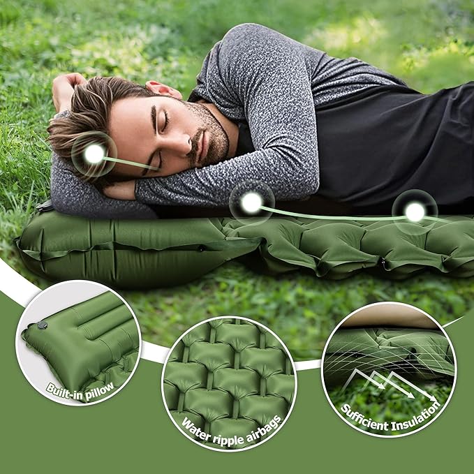 Sleeping Pad, Extra Thick & Ultralight Inflatable Sleeping Pad with Pillow, 30s Foot Pump, 3.54” Camping Mat for Comfort, Durable for Camping, Hiking, Backpacking