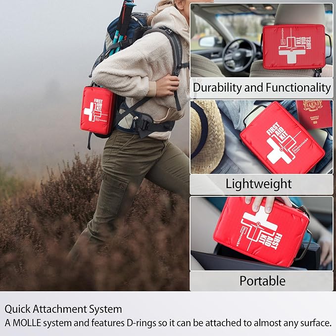 Compact First aid Kits,Portable First Aid Kit with Labelled Compartments Molle System Medical Kit for Car, Hiking, Backpacking, Camping, Traveling, and Cycling-111 Piece