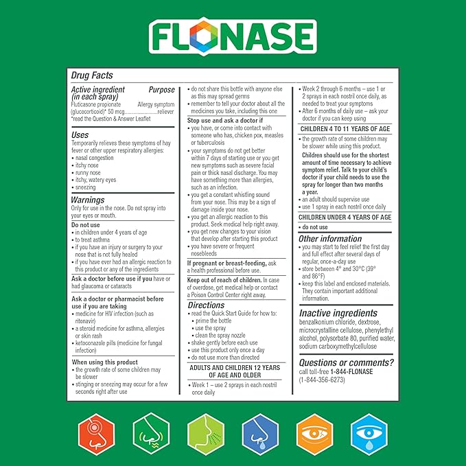 Flonase Allergy Relief Nasal Spray, 24-Hour Non-Drowsy Multi-Symptom Relief 144 Sprays, Bonus Pack of Tissues