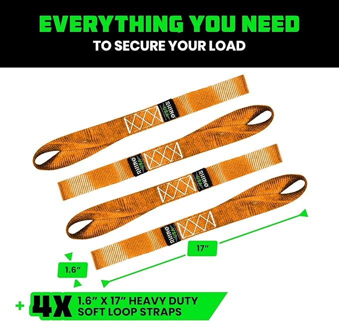 Rhino USA Soft Loop Tie Down Straps (4-Pack) - 1.6 Inch x 17 Inch (5,000 lbs Break Strength) Heavy Duty Motorcycle Handlebar Straps for use with Ratchets for ATV, UTV, Dirt Bike (Orange)