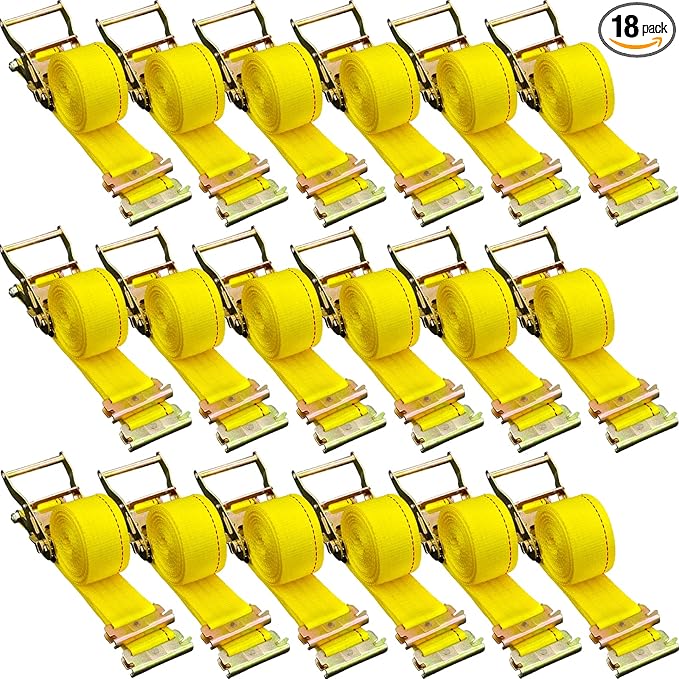 VEVOR E Track Ratchet Straps (18-Pack), 2" x 15'E-Track Straps 4400 LBS Breaking Strength, Polyester Webbing & Spring Fitting & Ratchets, Durable Tie-Downs for Tires Motorcycles Trailers Loads Yellow