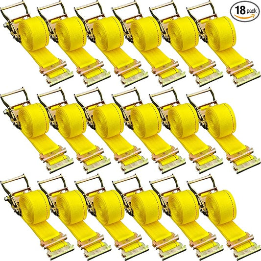 VEVOR E Track Ratchet Straps (18-Pack), 2" x 15'E-Track Straps 4400 LBS Breaking Strength, Polyester Webbing & Spring Fitting & Ratchets, Durable Tie-Downs for Tires Motorcycles Trailers Loads Yellow