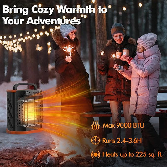Fitfirst Portable Propane Heater - 9000 BTU Outdoor Tent Heater for Camping, 2 Heat Settings & Tip-Over/ODS Protection, Essential for Patio, RV, Garage, Ice Fishing, Hunting, Power Outage