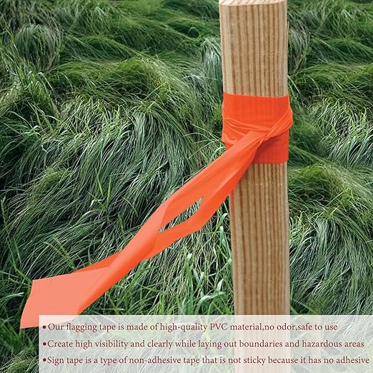 GEYYANG Fluorescent Orange Flagging Tape 6 Pack, Non-Adhesive Plastic Ribbon Tree Marking Tape, for Survey Boundaries, Hunting, Trail Marking and Hazardous Areas, 1" x 100ft,3.35 Mil
