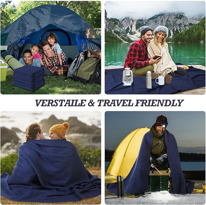 Preboun 6 Pcs First Aid Fire Retardant Blanket Military Blanket 60" x 80" Survival Throw for Camping Emergency and Everyday Use Fire Retardant Extra Thick and Warm Outdoor Bed Throw (Dark Blue)