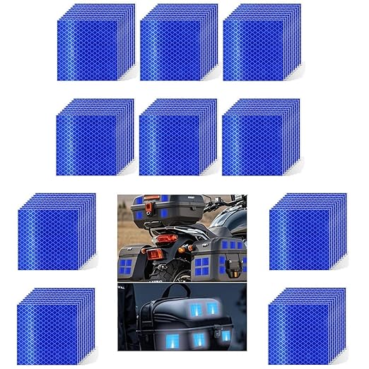 Non Fading Blue Reflective Stickers 2 inch X 2 inch, Outdoor Waterproof High Visibility Warning Safety Adhesive Reflector Tape (100 Pcs)