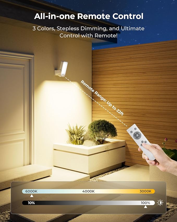 Motion Sensor Outdoor Light, 10000mAh Rechargeable 600 Lumen Battery Operated Outdoor Light with 3 Modes, 3 Color Temperatures, Waterproof Outdoor Security Lights for House, Fences, Patio