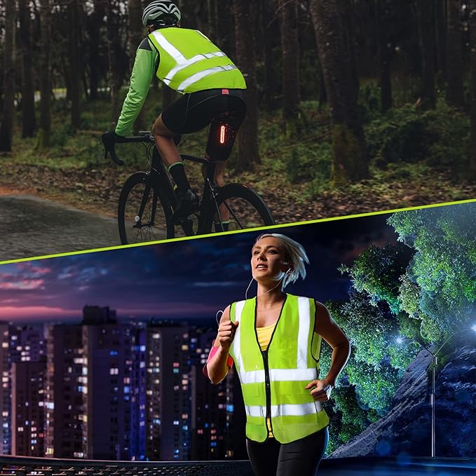 JaGely 12 Pack Reflective Safety Vests with Pockets, High Visibility Mesh Construction Vest for Men Women, Neon Yellow, Size L