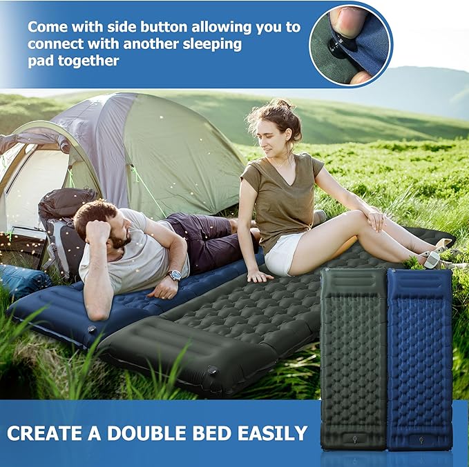Sleeping Pad, 4.7" Extra-Thick & Ultralight Inflatable Camping Mat with Pillow, Built-in Foot Pump, Compact for Backpacking, Camping, Hiking, Travel — Navy Blue