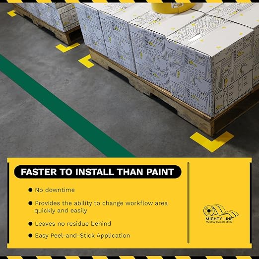 Mighty Line Solid Floor Marking Tape for Safety, Caution, Warning, Heavy-Duty, Peel and Stick Adhesive, Beveled Edge Design, Industrial Quality, 6 inch, 100' Roll, Green