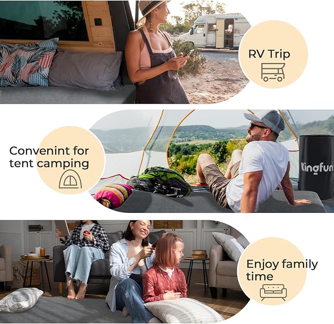 Kingfun 3 Inch CertiPUR-US Memory Foam Camping Mattress, Waterproof Roll up Sleeping Pad for Adults, Comfortable Thick Floor Sleeping Mats for Car Truck Tent with Removable Travel Bag