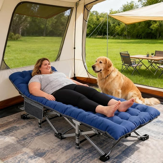DoCred Oversized XXL Folding Camping Cot with Mattress, Heavy Duty Sleeping Cot Bed Portable Adults Outdoor Bed with Carry Bag, Travel Camp Cots