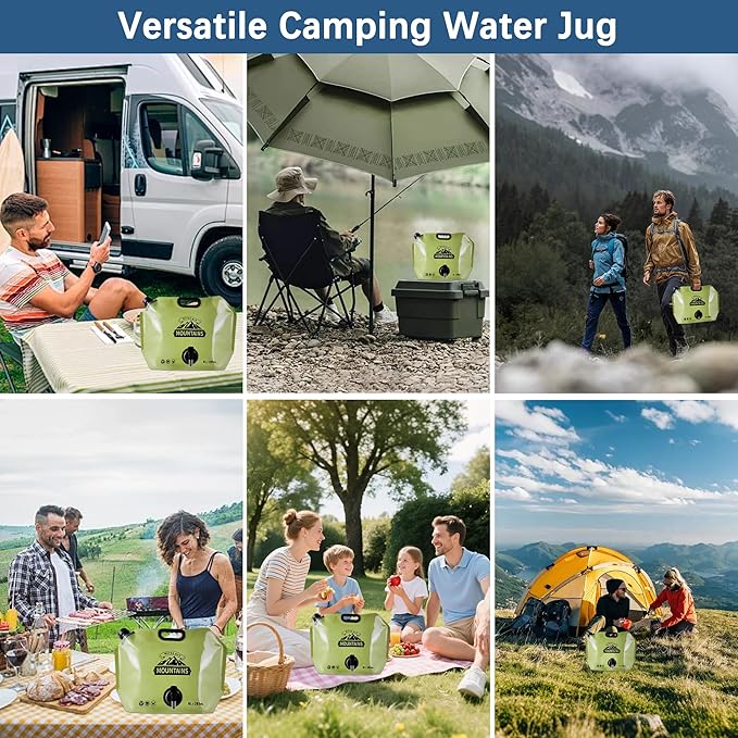 Water Jug Camping 2.1 Gallon Collapsible with Spigot, BPA Free Portable Water Pouch Foldable Water Bags for Outdoor Hiking, Travel and Emergency & Water Storage Containers (Green-2Pcs)