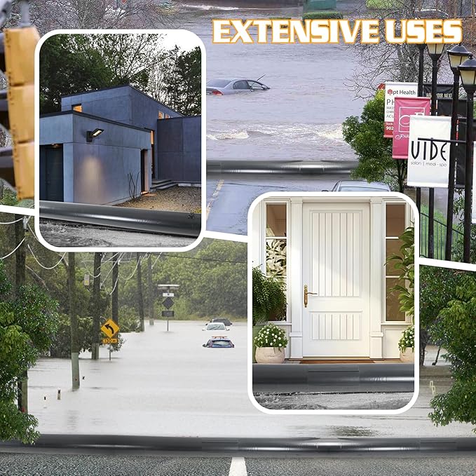 4 Pack PVC Flood Barriers Bags, 11.8Ft x 6.7 in Inflatable Flood Barriers for Home Water Barrier Bag Reusable Flood Prevention Barriers Sandbag Alternative for Home Outdoor Flood