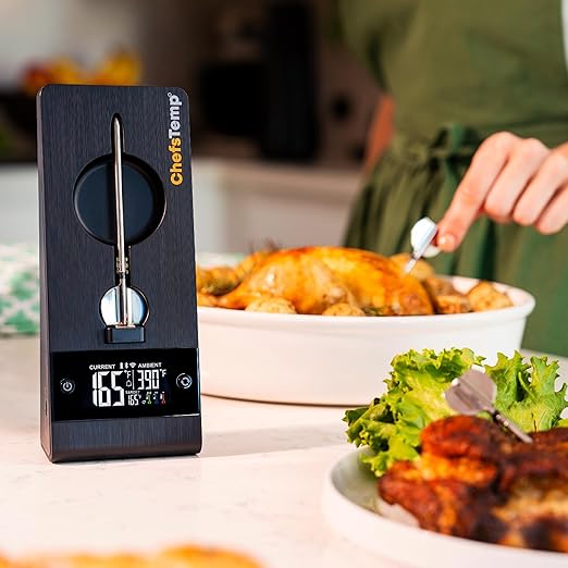 ChefsTemp ProTemp 2 Plus Needle Probe Wireless Meat Thermometer with Temperature Controller Unlimited Range Bluetooth & WiFi Enabled Smart Cooking Grilling Smoker BBQ Oven Kitchen (Stand + 1 Probe)