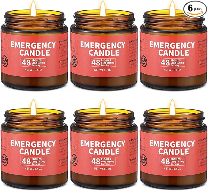 Chuarry 6 Pack Emergency Candles for Power Outage 48 Hours Long Burning Survival Candles Soy Wax for Emergency Winter Storm Camp Essentials