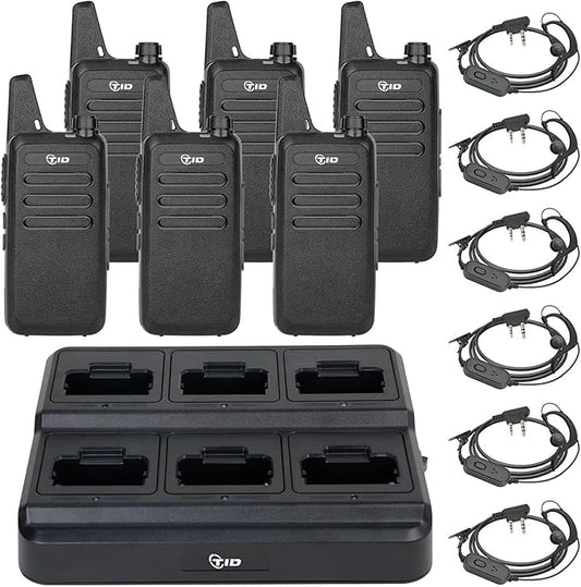 TIDRADIO TD-M8s Radios Walkie Talkies Rechargeable Two Way Radio (6 Pack) License-Free FRS Radio with 6 Way Multi Gang Charger USB Charger 2 Way Radio