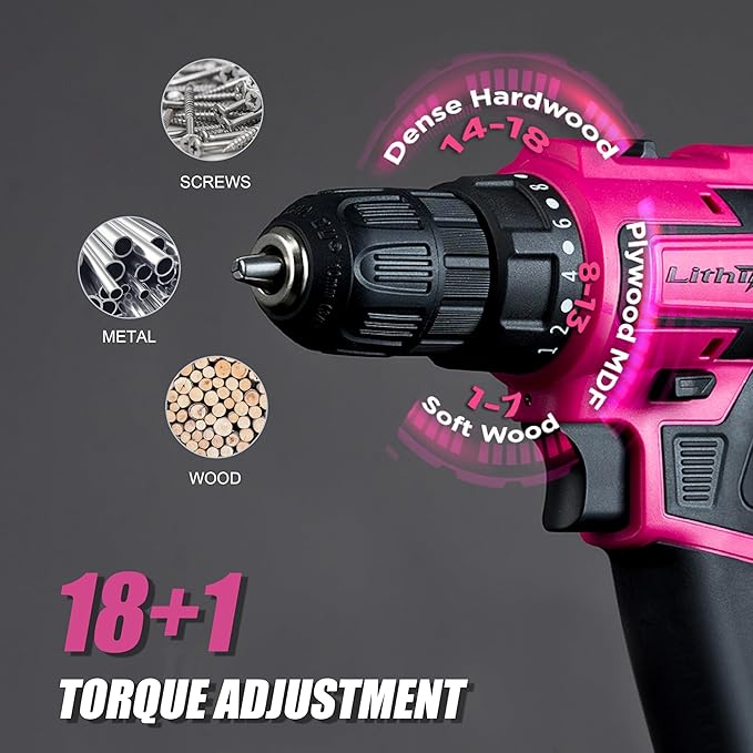 20V Pink Cordless Drill Set for Women - with 2.0Ah Battery & Charger, 3/8" Keyless Chuck,Lightweight Electric Power Drill Tool,2-Speed + 354 In-Lb Torque(Pink)
